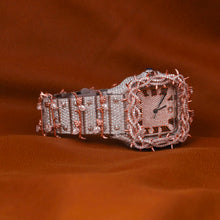 Load image into Gallery viewer, Custom Moissanite Diamond Wrist Watch With Custom Barbwire Bezel