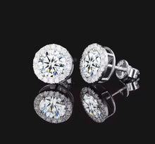 Load image into Gallery viewer, Halo Stud Cut Earrings Brilliant Moissanite VVS Diamond