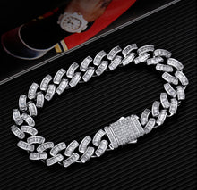 Load image into Gallery viewer, 12mm White Gold Baguette CZ Cuban Link Bracelet