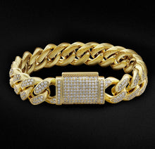 Load image into Gallery viewer, 12mm 14k Gold Iced Box Clasp Cuban Link Bracelet
