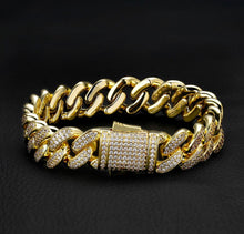 Load image into Gallery viewer, 12mm 14k Gold Iced Out Cuban Link Bracelet