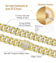 Load image into Gallery viewer, 12mm 14k Gold Iced Out Cuban Link Bracelet