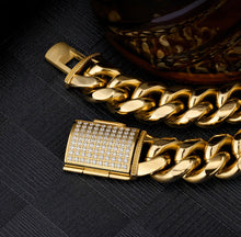 Load image into Gallery viewer, 18mm 14k Gold Iced Box Clasp Cuban Link Chain in 18K Gold