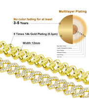 Load image into Gallery viewer, 12mm 14k Gold Iced Out Prong Link Cuban Link Bracelet