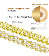 Load image into Gallery viewer, 12mm 14k Gold Iced Prong Link Choker Cuban Chain