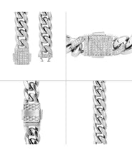 Load image into Gallery viewer, 12mm White Gold Iced Out Box Clasp Miami Cuban Link Bracelet