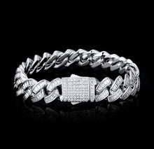 Load image into Gallery viewer, 12mm White Gold Baguette CZ Cuban Link Bracelet