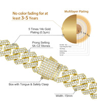 Load image into Gallery viewer, 15mm 14K Gold Iced Out Prong Link Choker Cuban Chain