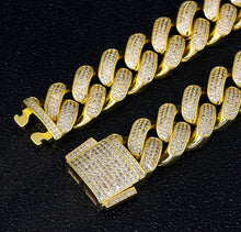 Load image into Gallery viewer, 18mm 14k Gold Iced Out Cuban Link Bracelet