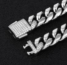 Load image into Gallery viewer, 12mm White Gold Iced Out Box Clasp Miami Cuban Link Bracelet