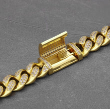 Load image into Gallery viewer, 12mm 14k Gold Box Clasp Iced Cuban Link Chain Necklace in 14K Gold