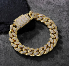 Load image into Gallery viewer, 12mm 14k Gold Iced Box Clasp Cuban Link Bracelet