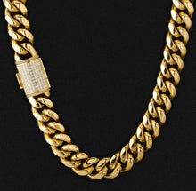 Load image into Gallery viewer, 18mm 14k Gold Iced Box Clasp Cuban Link Chain in 18K Gold