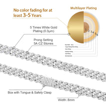 Load image into Gallery viewer, 8mm White Gold Sterling Silver Iced Out Cuban Link Chain