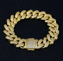 Load image into Gallery viewer, 18mm 14k Gold Iced Out Cuban Link Bracelet