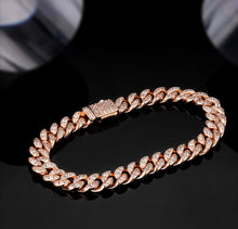 Load image into Gallery viewer, 8mm Rose Gold Iced Out Cuban Link Bracelet