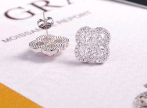 Four Leaf Clover Earrings VVS1 Moissanite Stud Earrings