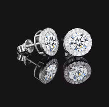 Load image into Gallery viewer, Halo Stud Cut Earrings Brilliant Moissanite VVS Diamond
