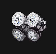 Load image into Gallery viewer, Halo Stud Cut Earrings Brilliant Moissanite VVS Diamond
