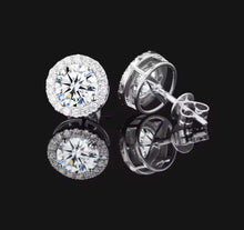 Load image into Gallery viewer, Halo Stud Cut Earrings Brilliant Moissanite VVS Diamond
