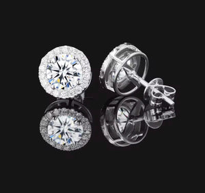 Halo Stud Cut Earrings Brilliant Moissanite VVS Diamond