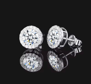 Halo Stud Cut Earrings Brilliant Moissanite VVS Diamond