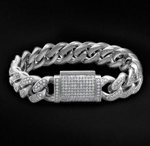 Load image into Gallery viewer, 12mm White Gold Iced Out Cuban Link Bracelet
