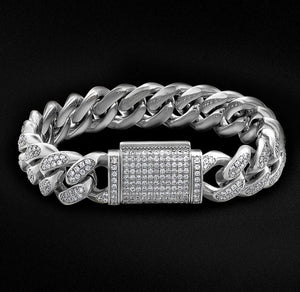 12mm White Gold Iced Out Cuban Link Bracelet