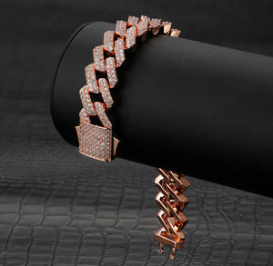 12mm Rose Gold Prong Cuban Bracelet