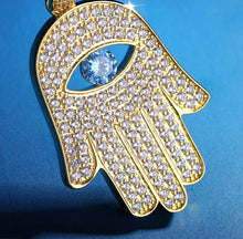 Load image into Gallery viewer, 14k Gold Iced Out Hamsa Hand  Pendant Necklace
