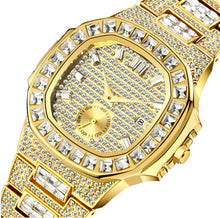 Load image into Gallery viewer, Iced Out 18k Gold Baguette Face Watch
