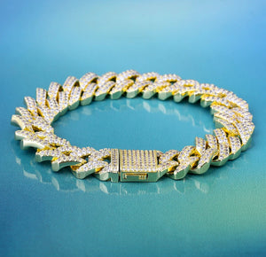 15mm 14k Gold Iced Out Prong Cuban Link Bracelet