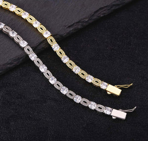 5.5mm 14k Gold Men's CZ Diamond Clustered Tennis Bracelet