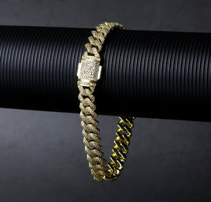 12mm 14k Gold Iced Out Prong Link  Cuban Link Bracelet