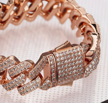 Load image into Gallery viewer, 15mm Rose Gold Iced Out Prong Cuban Link Bracelet
