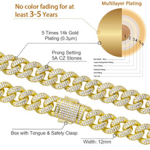 Load image into Gallery viewer, 12mm Iced Out Cuban Link Necklace in 14K Gold
