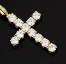 Load image into Gallery viewer, 14k Gold 4mm Tennis Chain  with Iced Out Cross Pendant
