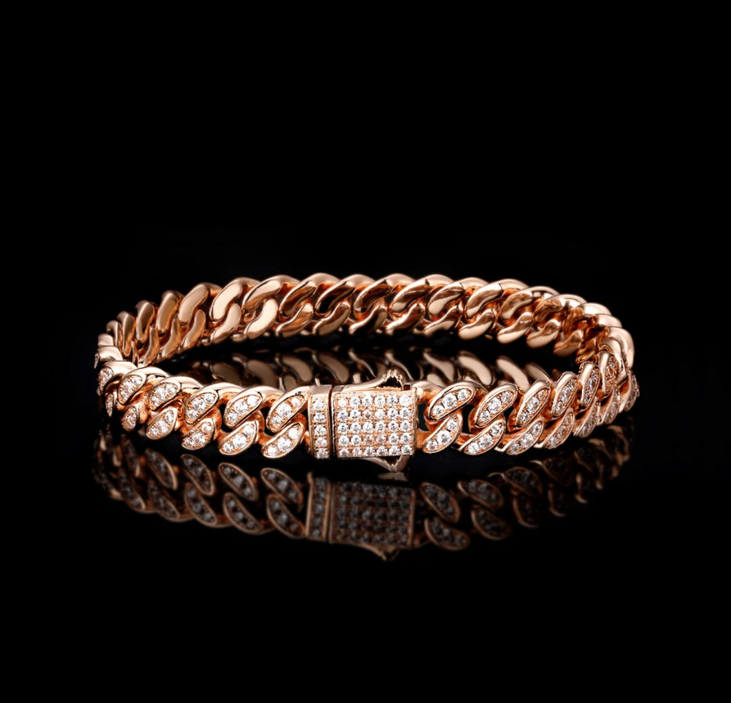 8mm Rose Gold Iced Out Cuban Link Bracelet