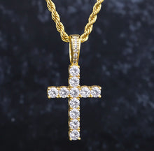 Load image into Gallery viewer, 14k Gold 4mm Tennis Chain  with Iced Out Cross Pendant
