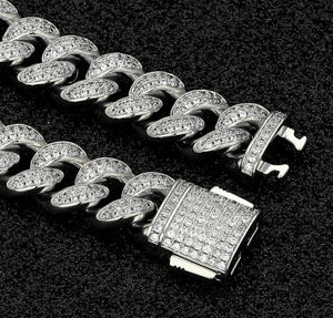 5mm White Gold Tennis and 12mm Cuban Link Bracelet Set