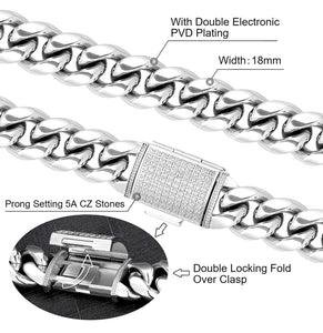 18mm White Gold Iced Box Clasp Cuban Link Chain in 18K