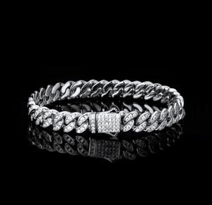 8mm White Gold Iced Out Cuban Link Bracelet