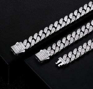 8mm White Gold Iced Out Cuban Link Bracelet