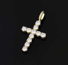 Load image into Gallery viewer, 14k Gold 4mm Tennis Chain  with Iced Out Cross Pendant
