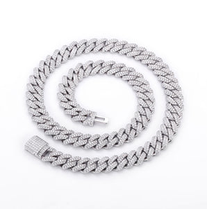 14mm White Gold Moissanite Cuban Link Chain