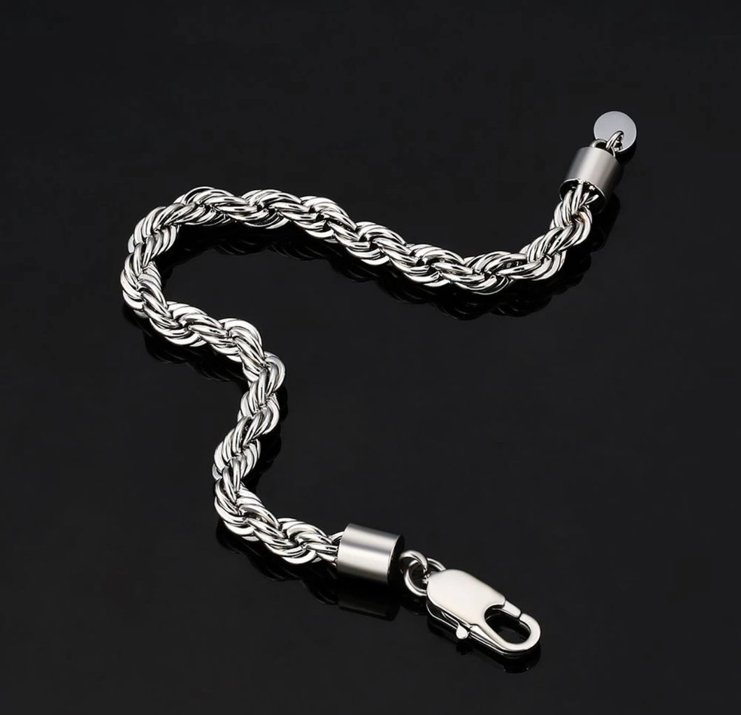 6mm 18k White Gold Rope Bracelet