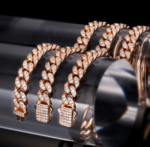 Load image into Gallery viewer, 8mm Rose Gold Iced Out Cuban Link Chain
