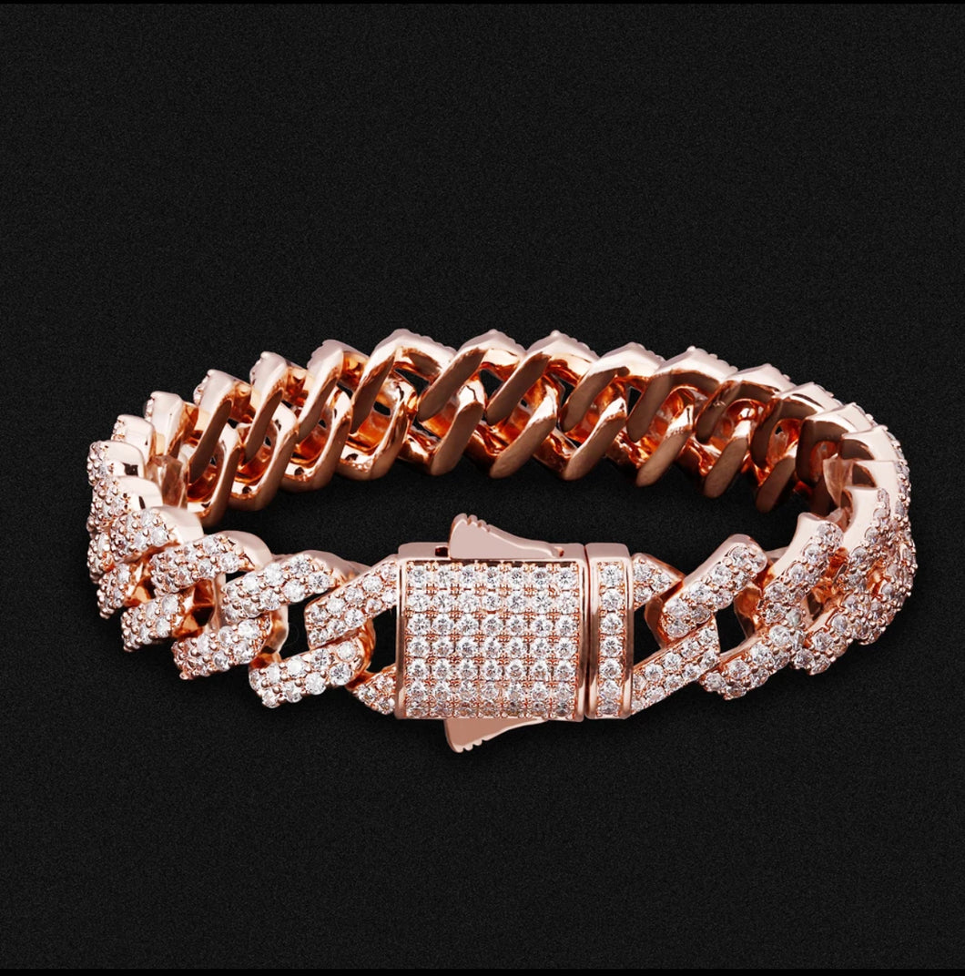 12mm Rose Gold Prong Cuban Bracelet