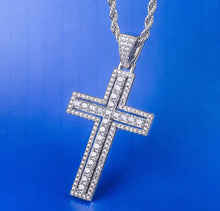 Load image into Gallery viewer, Iced Out White Gold Cross Necklace with Double-Layered Cross Pendant
