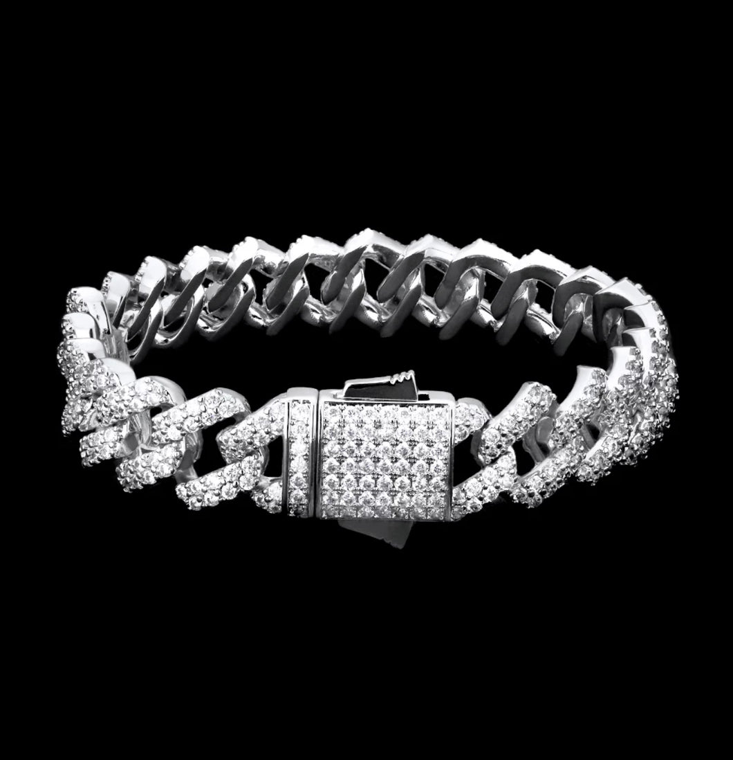 12mm White Gold Prong Cuban Bracelet